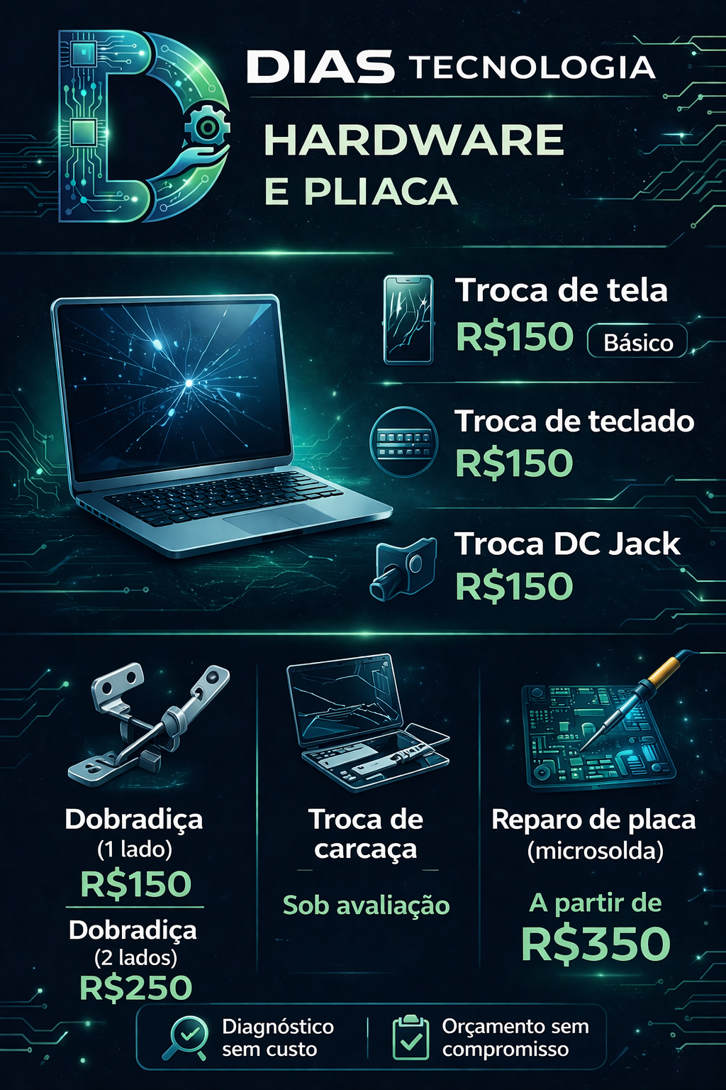 Arte de formatação e serviços básicos da Dias Tecnologia