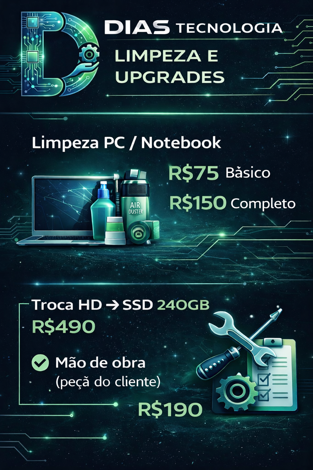 Arte de limpeza e upgrades para PCs e notebooks